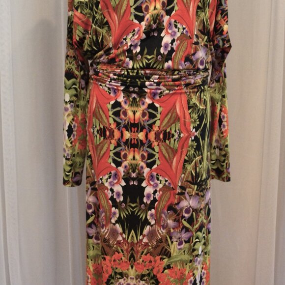 "VaVaVoom" Maxi Statement Dress, Fits S-L, Orange/Green/Black Multi Print - Picture 5 of 6